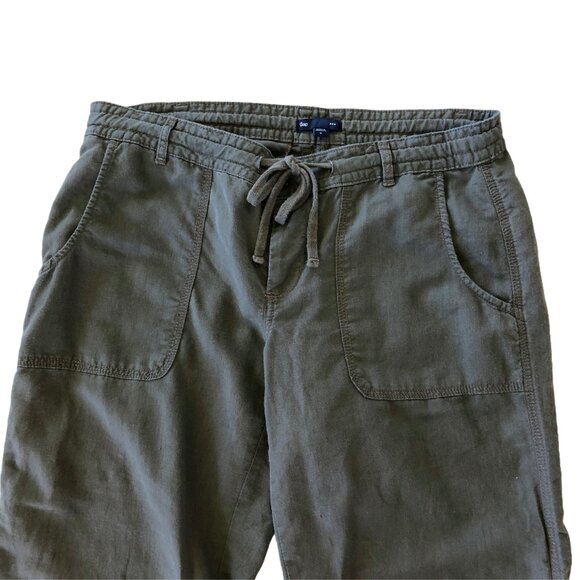 Gap Brown Green Linen Cotton Mid Rise Lightweight Drawstring Cargo Wide Leg Pant - Picture 2 of 6